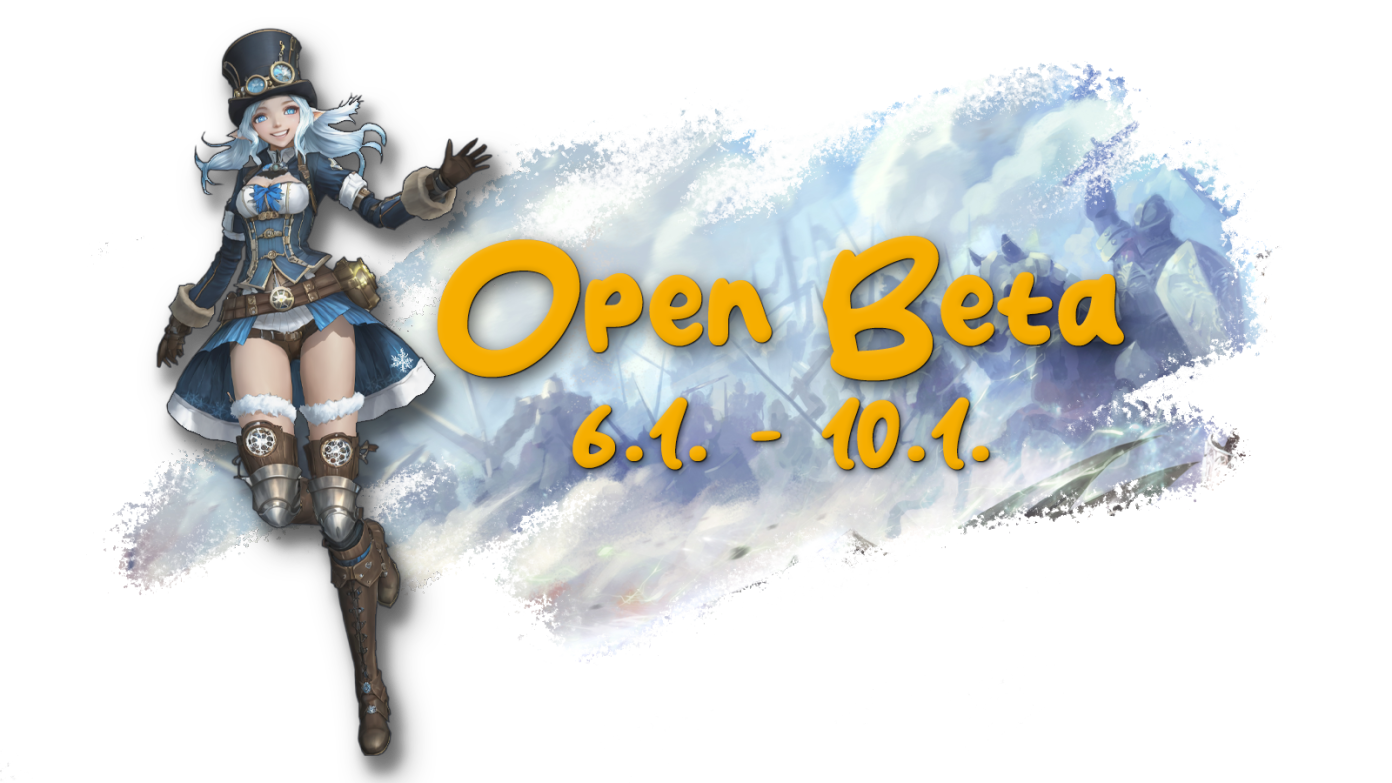Open Beta 6.1. to 10.1. banner with an elf in a steampunk top hat