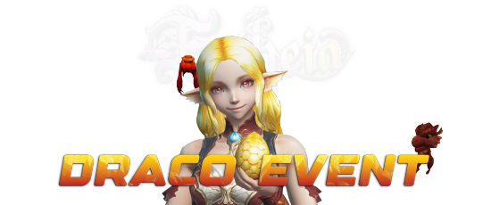 Draco Event banner: an elf holding a dragon egg with a small dragon on her shoulder and the Ertheia logo