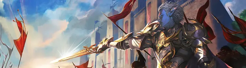 Scheduled maintenance banner: an armoured warrior charging with a sword among red banners