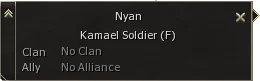 Target information window showing a Kamael Soldier with clan and alliance