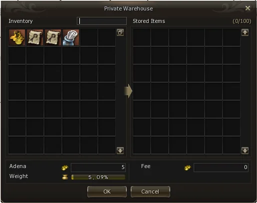 Private Warehouse window with the new item search field