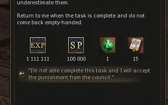 Quest reward window showing EXP, SP, an Energy of Destruction and scrolls