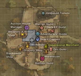 Map of Gludio Castle Town with the NPC locations marked