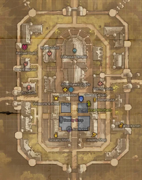 Map of the Town of Aden with the NPC locations marked