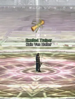 Exalted Trainer Kain Van Halter NPC standing on a glowing magic circle